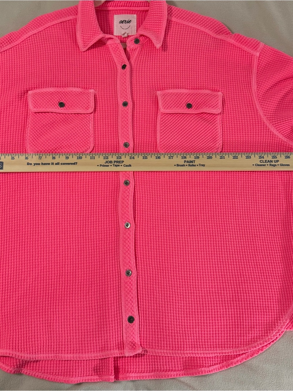 Aerie Lumberjane Waffle Shirt Shacket Coral Sun Neon Pink Oversized Small - Picture 7 of 12